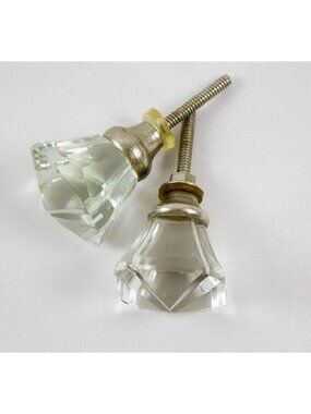 Vintage Style Clear Glass Diamond-Shaped Faceted Cabinet Knobs Lot of 2